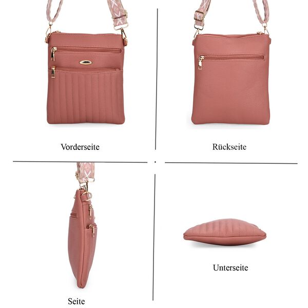 Crossbody-Tasche mit gemustertem Schulterriemen und vielen Fächern, 23×26 cm, Rosa image number 3