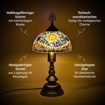 T&uuml;rkische Mosaik-Tischlampe, marokkanischer Stil, 17&times;28 cm, Mehrfarbig, Handgefertigt