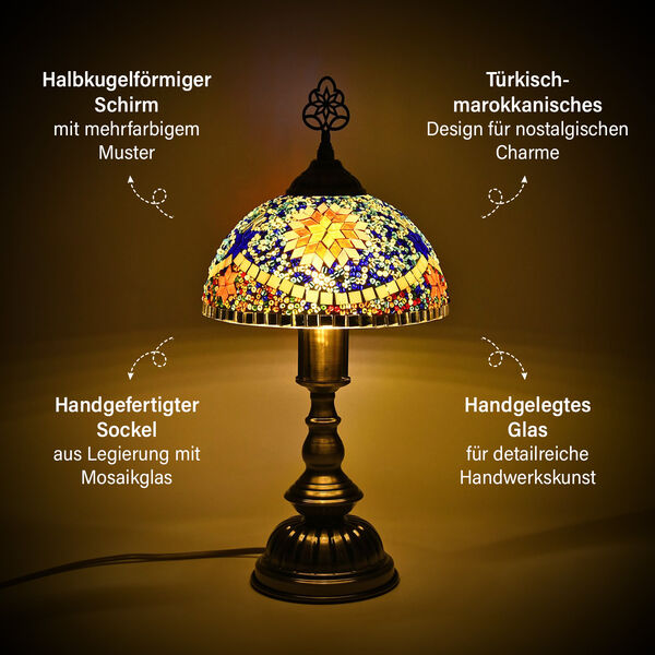 T&uuml;rkische Mosaik-Tischlampe, marokkanischer Stil, 17&times;28 cm, Mehrfarbig, Handgefertigt image number 4