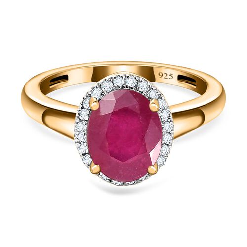 Afrikanischer Rubin (Fissure gefüllt), Weißer Diamant Ring, 925 Silber Gelbgold Vermeil (Größe 17.00) ca. 2.69 ct image number 0