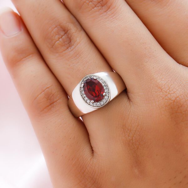 Roter Granat und wei&szlig;er Zirkon-Ring, reines Messing platiniert (Gr&ouml;&szlig;e 20.00) ca. 1,57 ct image number 3