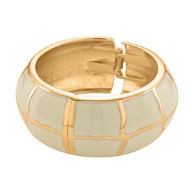 Emaille-Armreif mit Karomuster, ca. 18,5 cm, creme emailliert