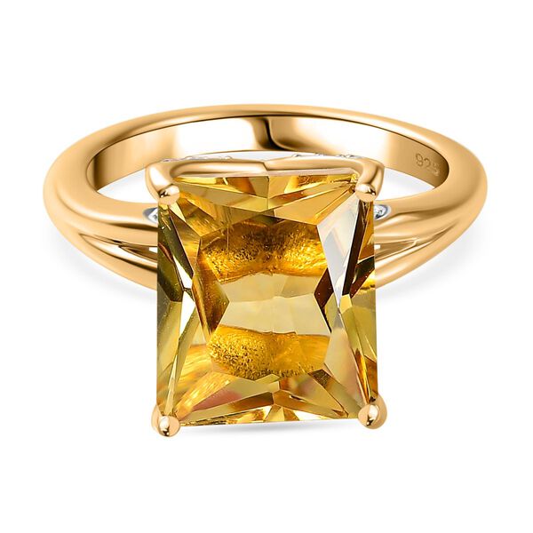 Citrin, Wei&szlig;er Zirkon Ring 925 Silber Gelbgold Vermeil (Gr&ouml;&szlig;e 17.00) ca. 5,71 ct