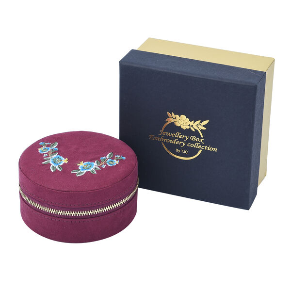 Runder Schmuckkasten mit besticktem Muster und Rei&szlig;verschluss, Gr&ouml;&szlig;e 11,3x11,3x5,6 cm, Burgunderrot image number 6
