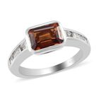 Hessonit Granat und Zirkon Solitär Ring 925 Silber Platin-Überzug image number 3