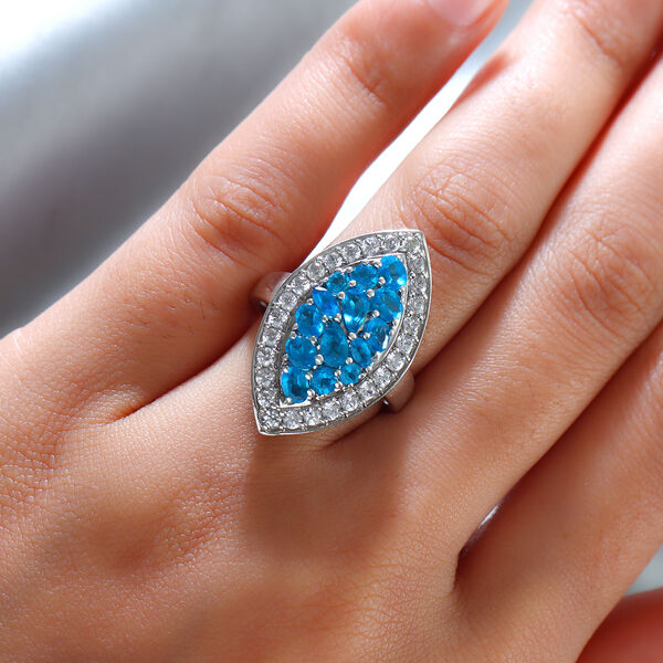 Neon-Apatit-Ring, 925 Silber platiniert  ca. 3,10 ct image number 3