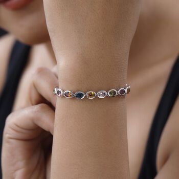 Nat&uuml;rliches mehrfarbig - Turmalin Armband, ca. 19 cm, 925 Silber platiniert ca. 4.27 ct