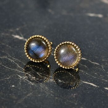 D'Joy AAA Labradorit Ohrringe 925 Silber 750 Gelb Vergoldet ca. 3,04 ct.