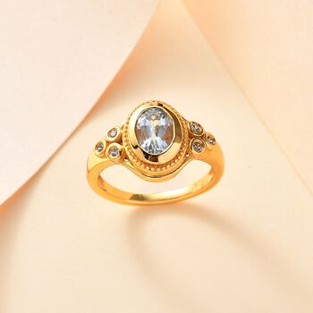 Blau Topas, Wei&szlig;er Zirkon Ring Messing (Gr&ouml;&szlig;e 18.00) ca. 1,60 ct