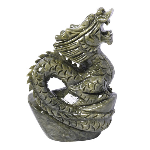 Handgefertigte Drachenfigur aus Grün-Serpentin, Größe 27x10 cm, geschlungen image number 0