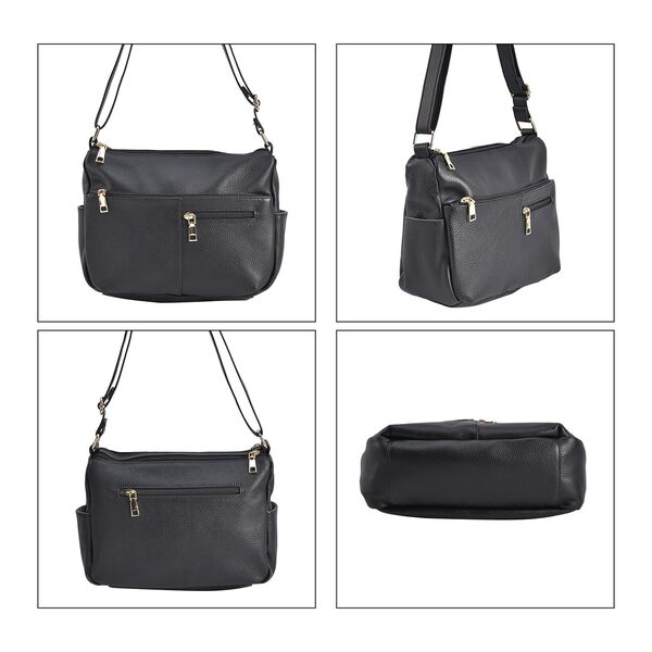 Crossbody Handtasche aus 100% echtem Leder, Schwarz image number 3