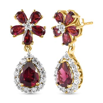 Rhodolith Granat-Ohrringe, 925 Silber vergoldet ca. 6.57 ct