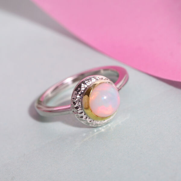 Nat&uuml;rlicher &Auml;thiopischer Opal Sonne, Mond und Erde Ring 925 Silber Zweifarbige Beschichtung image number 2