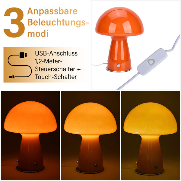 Minimalistische Glas-Pilzlampen mit Touch-Steuerung, Größe 22x28cm, Orange image number 4