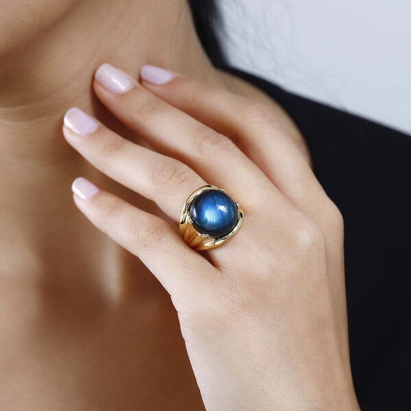 GP Art d&eacute;co Kollektion- AAA Labradorit und Kanchanaburi blauer Saphir-Ring- 14,40 ct. image number 4