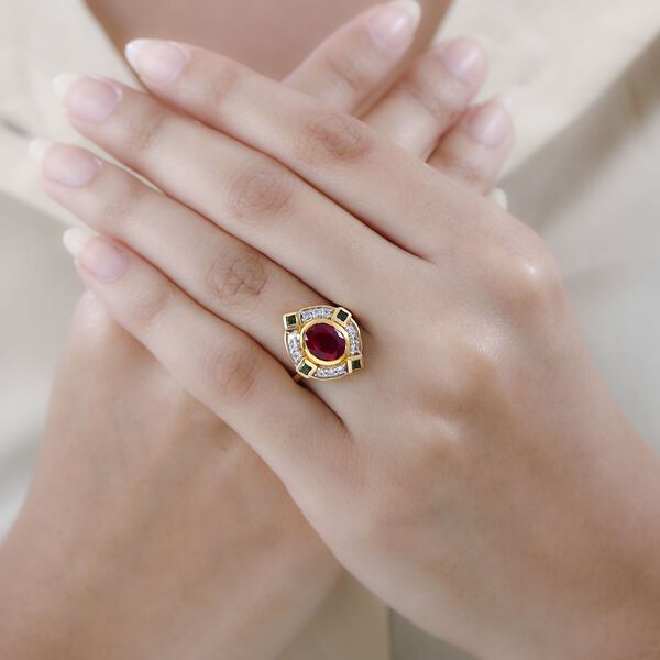 Afrikanischer Rubin (Fissure gefüllt), Natürlicher Chromdiopsid Ringe 925 Silber vergoldet (Größe 17.00) ca. 3.11 ct image number 2