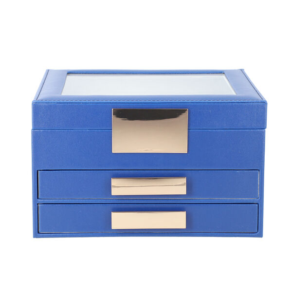 Schmuckschatulle aus Kunstleder mit Glasdeckel, Anti-Anlauf-Futter, Blau image number 2