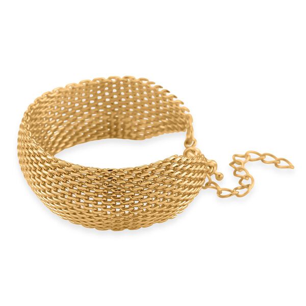 Cuff-Armband im Mesh-Design, Nickelfreies Messing, ca. 19 cm mit 5 cm extender, Goldfarben image number 3