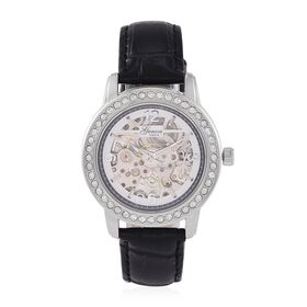 GENOA TIME V2 Automatik-Uhr mit Mechanischem Uhrwerk, Stahlfarbenem Gehäuse und Schwarzem Lederarmband