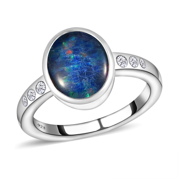 Boulder Opal Triplett und wei&szlig;er Zirkon-Ring, 925 Silber platiniert  ca. 1,86 ct image number 4