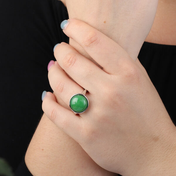 Grüne Jade Solitär Ring 925 Silber Rhodium-Überzug image number 3