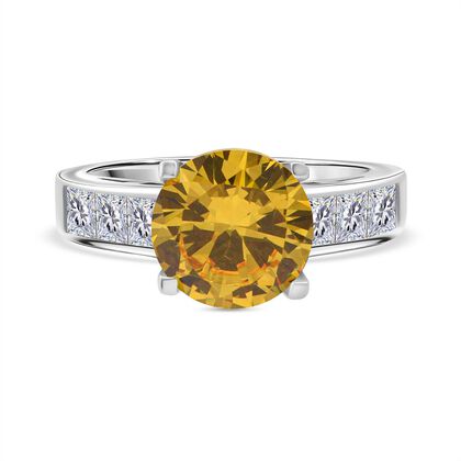 Lustro Stella Gelber Saphir-Farbener Zirkonia, Wei&szlig;er Zirkonia Ring 925 Silber rhodiniert (Gr&ouml;&szlig;e 20.00)