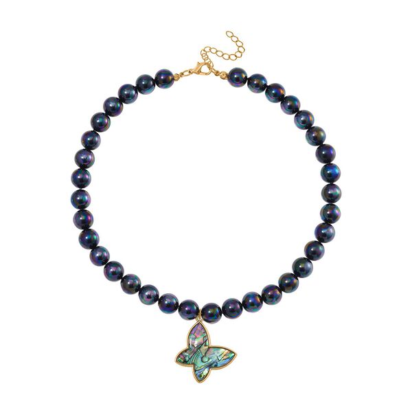 Pfaufarbene Muschelkernperlen und Abalone Muschel Halskette, 45 cm - 330 ct. image number 3