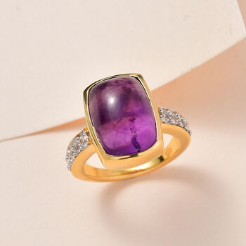 Afrikanischer Amethyst, wei&szlig;er Zirkon Ring, 925 Silber vergoldet (Gr&ouml;&szlig;e 20.00) ca. 7.97 ct