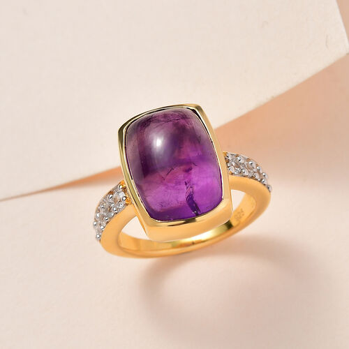 Afrikanischer Amethyst, weißer Zirkon Ring, 925 Silber vergoldet (Größe 20.00) ca. 7.97 ct image number 1