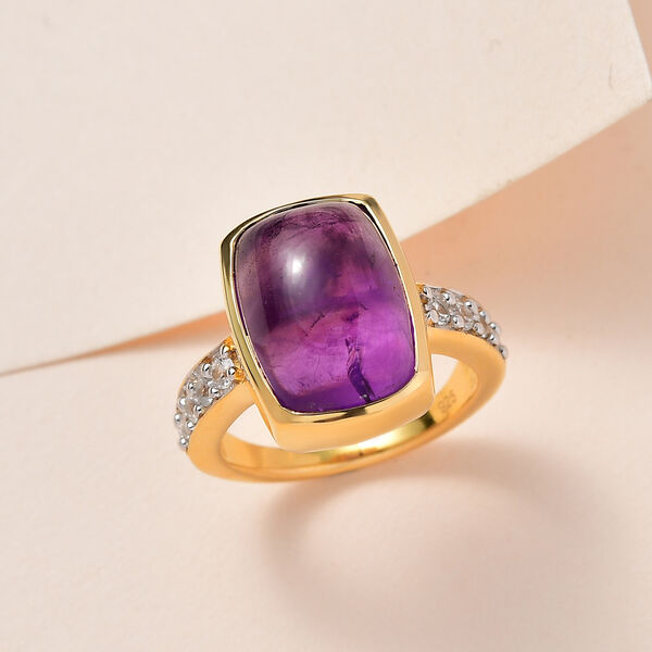 Afrikanischer Amethyst, weißer Zirkon Ring, 925 Silber vergoldet (Größe 20.00) ca. 7.97 ct image number 1