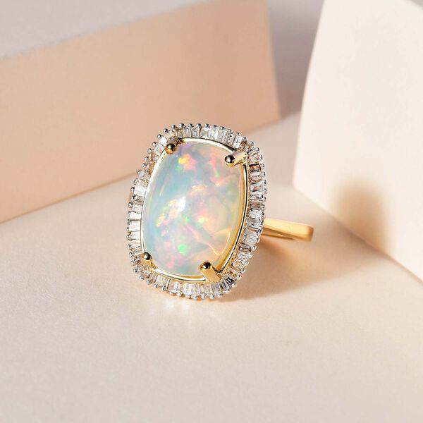 AAA nat&uuml;rlicher, &auml;thiopischer Welo Opal und Diamant-Ring - 4,62 ct. image number 2