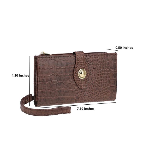 Echtleder Brieftasche mit Kroko-Pr&auml;gung und RFID-Schutz, braun image number 3