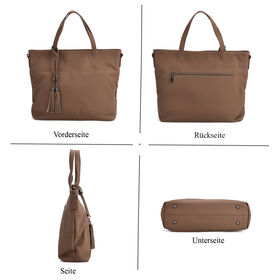 Echtleder-Tote-Bag mit Reißverschlussfach hinten, Doppeltragegriff und Schulterriemen, 35x10x33 cm, Braun