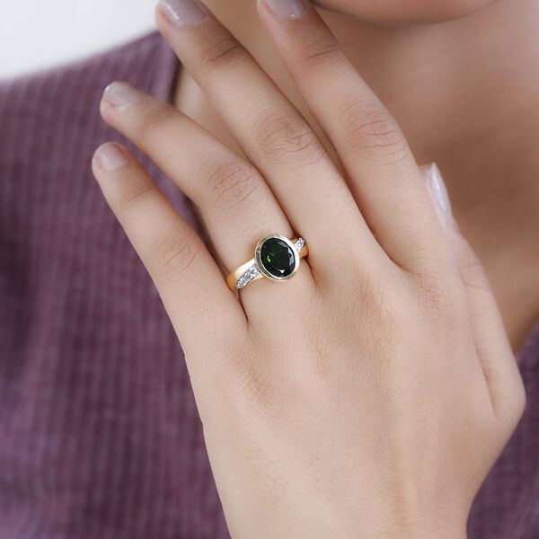 Nat&uuml;rlicher Chromdiopsid, wei&szlig;er Zirkon Ring, 925 Silber Gelbgold Vermeil, (Gr&ouml;&szlig;e 18.00) ca. 3.92 ct image number 2