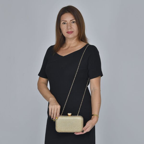 Moderne Clutch mit Kristallverzierung, 20x4x2 cm, Gold image number 2