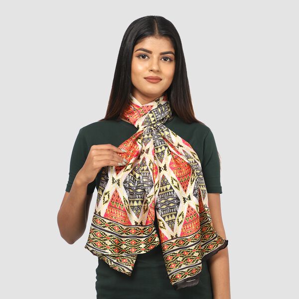 100% natürlicher Satin Seiden Schal, Rhombus Muster, Rot image number 3