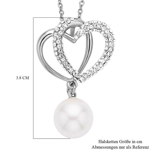 Wei&szlig;e Muschelkernperle und Kristall-Halskette in Silberton, 50 cm - 2,50 ct. image number 6