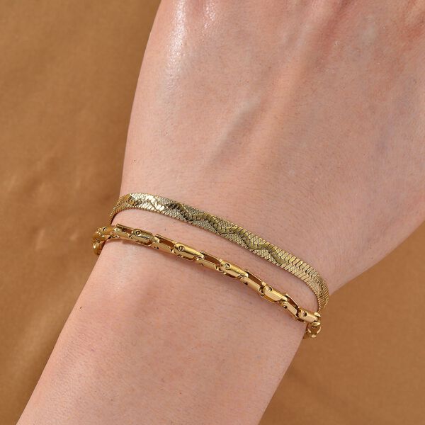 2er-Set Armbänder, Edelstahl, Bambus-Design und Schlangenarmband-Optik, Goldfarben, ca. 19 cm image number 3