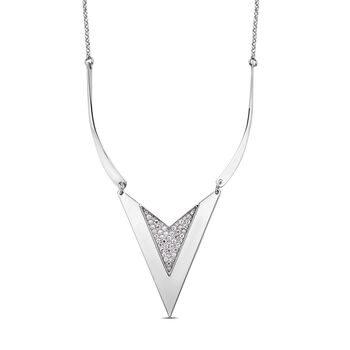 Wei&szlig;e Kristall-Halskette in Silberton, 50 cm - 0,80 ct.