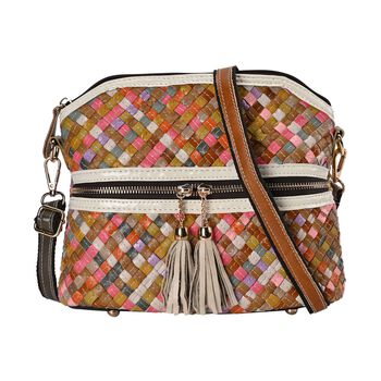 Chaos by Elsie - 100% gewebter Echtleder Crossbody Tasche mit RFID schutz, 25x21x10 cm, Beige
