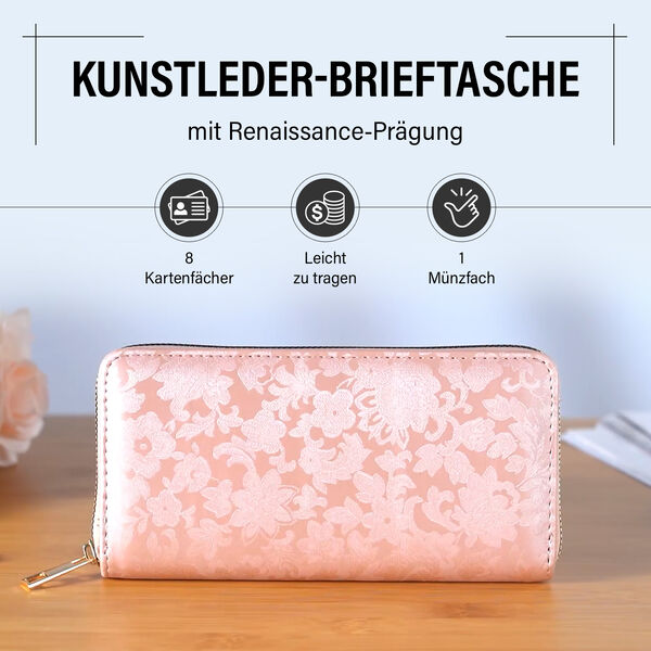 Brieftasche mit Renaissance-Prägung und RFID-Schutz, 20x10x3 cm, Rosa image number 2