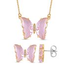 2er Set - Rosaner Kristall Anhänger mit Kette, Messing