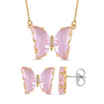 Rosa Kristall und wei&szlig;es Zirkonia-Schmuckset