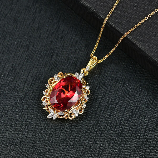 D joy Lab Created Padparadscha-Saphir, Weißer Zirkon Anhänger mit Kette, 925 Silber 750 Gelbgold Vermeil ca. 8,79 ct. image number 2