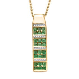 Kagem sambischer Smaragd und Zirkon-Anhänger mit 50cm Kette - 1,87 ct.