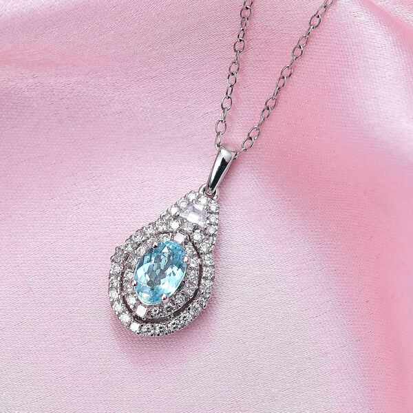 RHAPSODY zertifiziert und gepr&uuml;ft AAAA Paraiba Turmalin und VS-EF Diamant Anh&auml;nger mit 45cm Kette in 950 Platin - 2,22 ct. image number 1