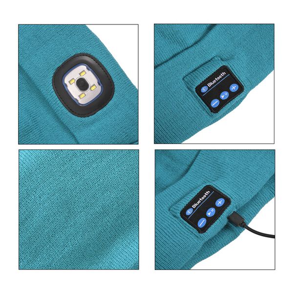 Strickm&uuml;tze mit Bluetooth und eingebautem LED-Licht, T&uuml;rkis image number 8