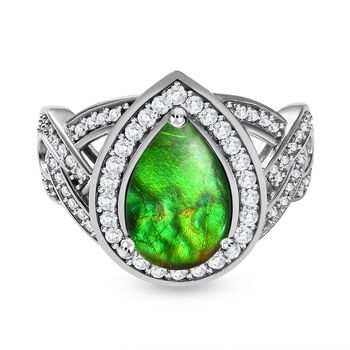 Kanadischer Ammolit und wei&szlig;er Zirkon Ring, 925 Silber platiniert, ca. 3.30 ct