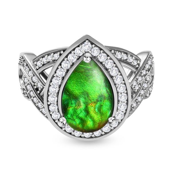 Kanadischer Ammolit und wei&szlig;er Zirkon Ring, 925 Silber platiniert, ca. 3.30 ct