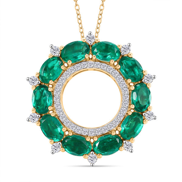 D'Joy Smaragd Triplett Quarz und Zirkon Anh&auml;nger mit 50cm Kette - 6,53 ct.